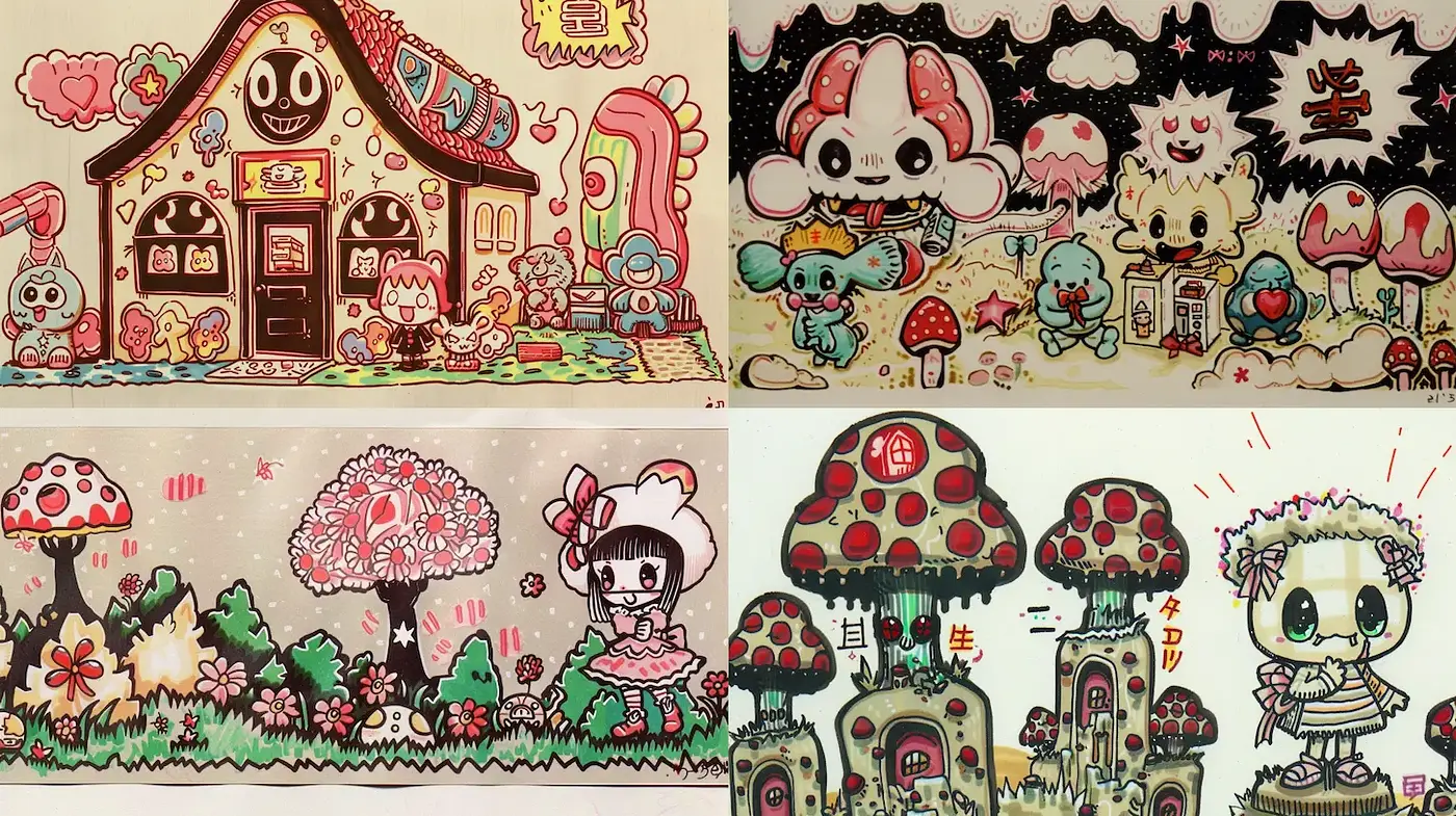 Whimsical and Playful Cartoon Aesthetic with Influences from Japanese Pop Culture - Midjourney sref style