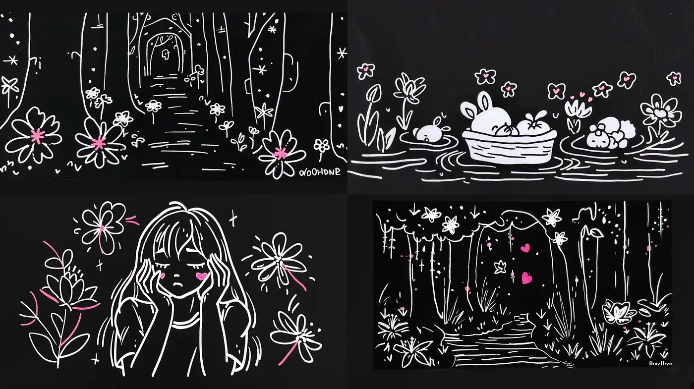 Monochromatic Dreamscape in Strokes of Whimsy and Contrast - Midjourney sref style