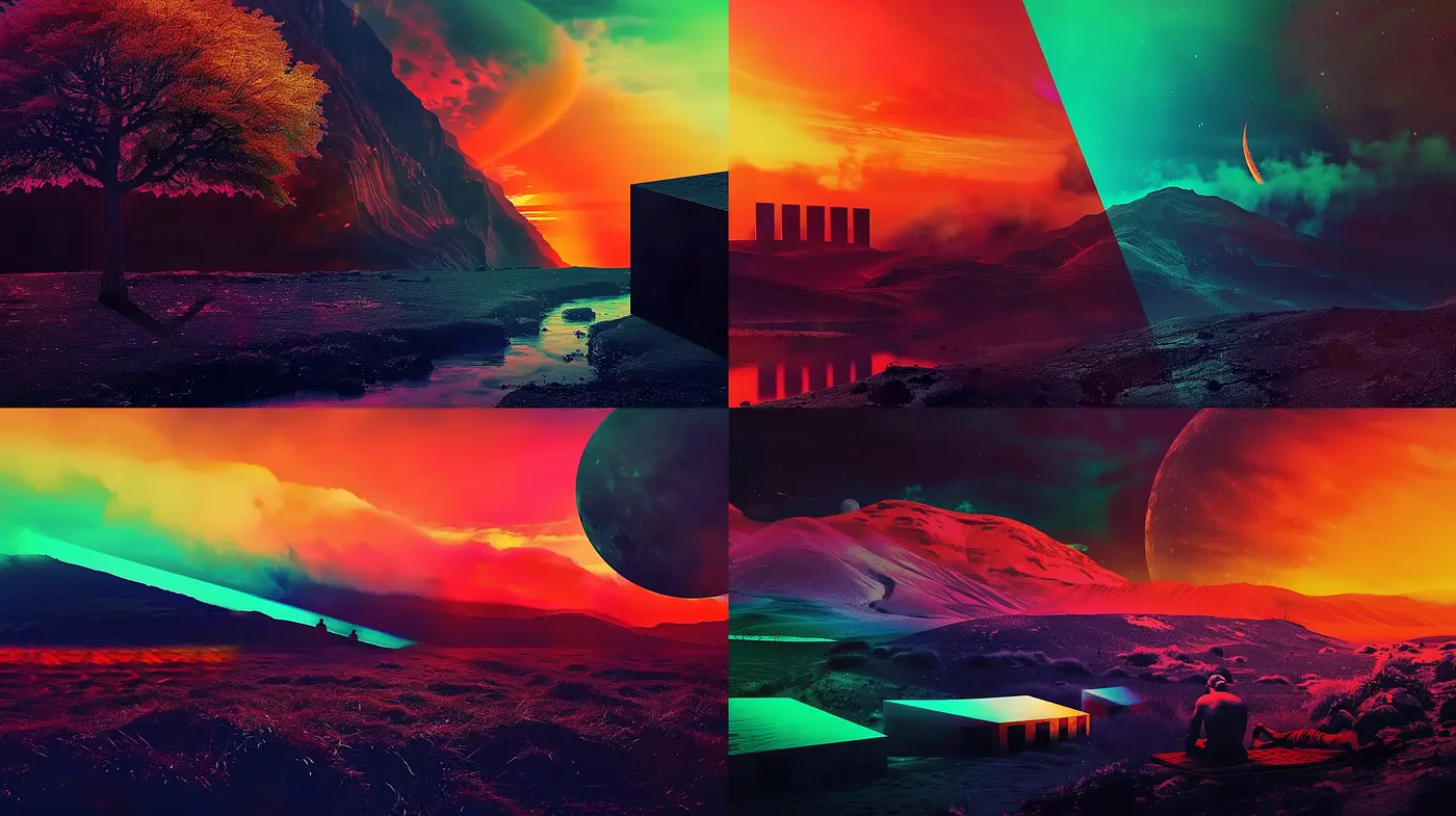 Surreal Dystopian Dreamscapes: A Vivid Interplay of Fantasy and Desolation - Midjourney sref style
