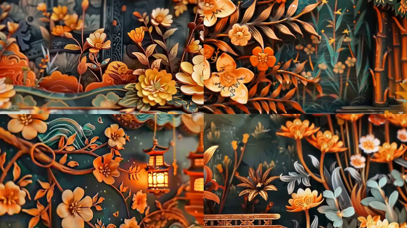 Ornate Floral Composition with a Rich Textural Quality - Midjourney sref style