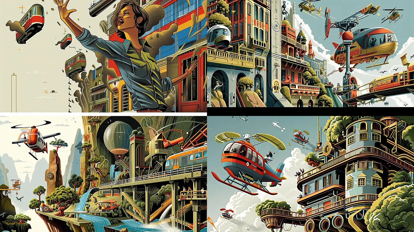 Futuristic Retro Dreamscape: An Homage to Mid-Century Illustration and Vintage Sci-Fi - Midjourney sref style