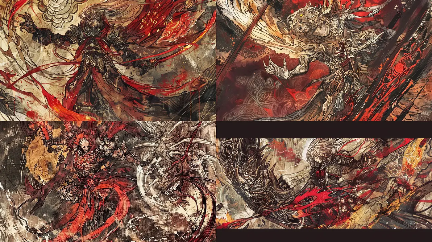 Dynamic Elegance in Abstract Expression: A Fusion of Eastern Traditional Techniques with Contemporary Chaos - Midjourney sref style