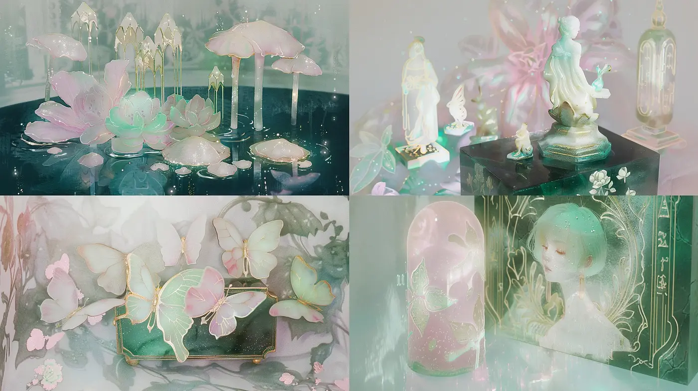 Ethereal Pastel Dreamscapes with Surrealist Fantasy Elements - Midjourney sref style