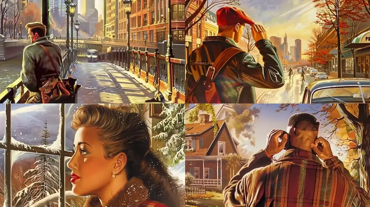 Nostalgic Urban Scenes with Rich Textural Depth - Midjourney sref style