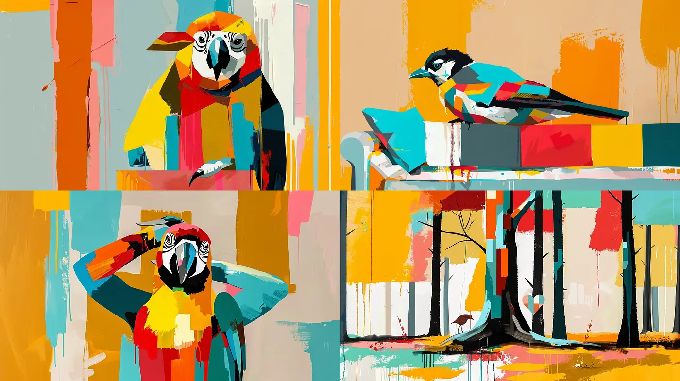 Vibrant Cubist Echoes with an Abstract Twist - Midjourney sref style