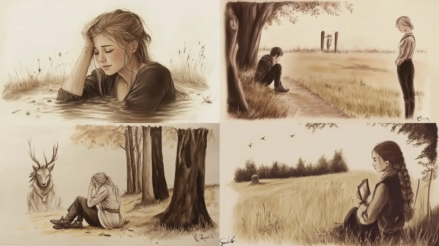 Timeless Sepia-Toned Illustrations of Serene Moments - Midjourney sref style