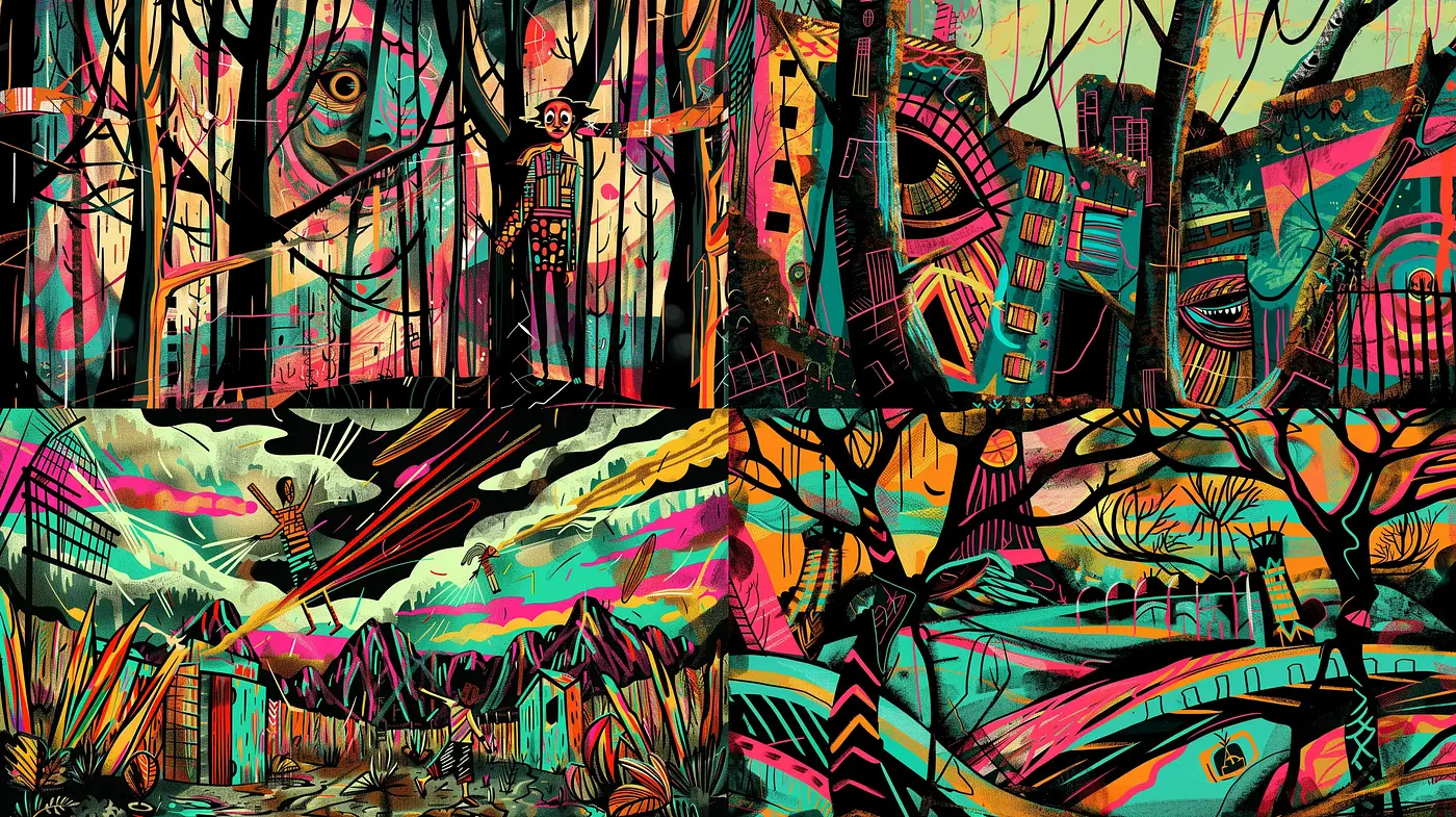 Psychedelic Nature Fusion with Abstract Expressionism - Midjourney sref style