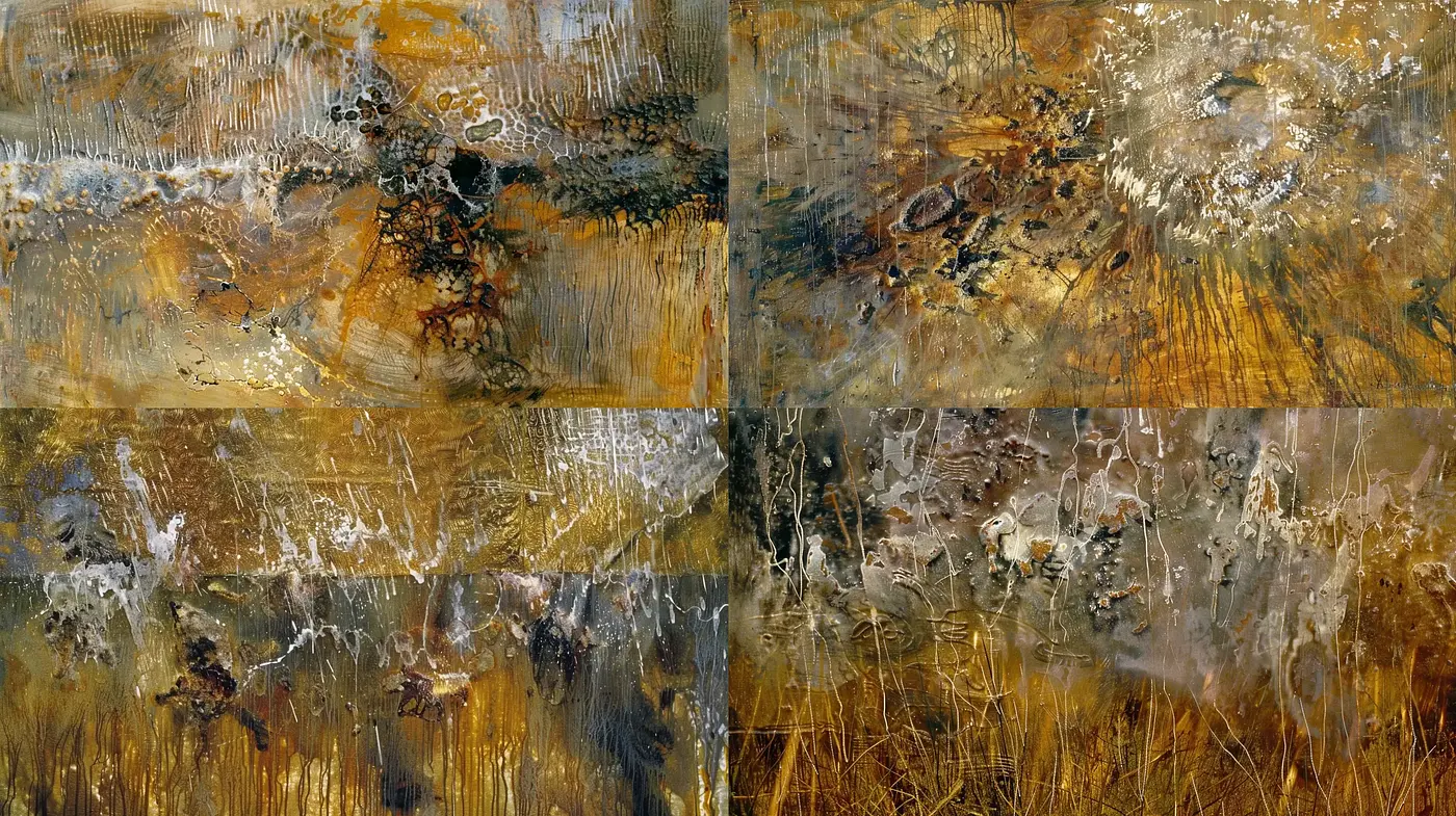 Abstract Textural Harmony in Earthen and Metallic Tones - Midjourney sref style