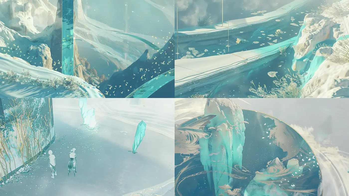 Ethereal Dreamscapes: A Harmony of Aquatic Hues and Surreal Light - Midjourney sref style