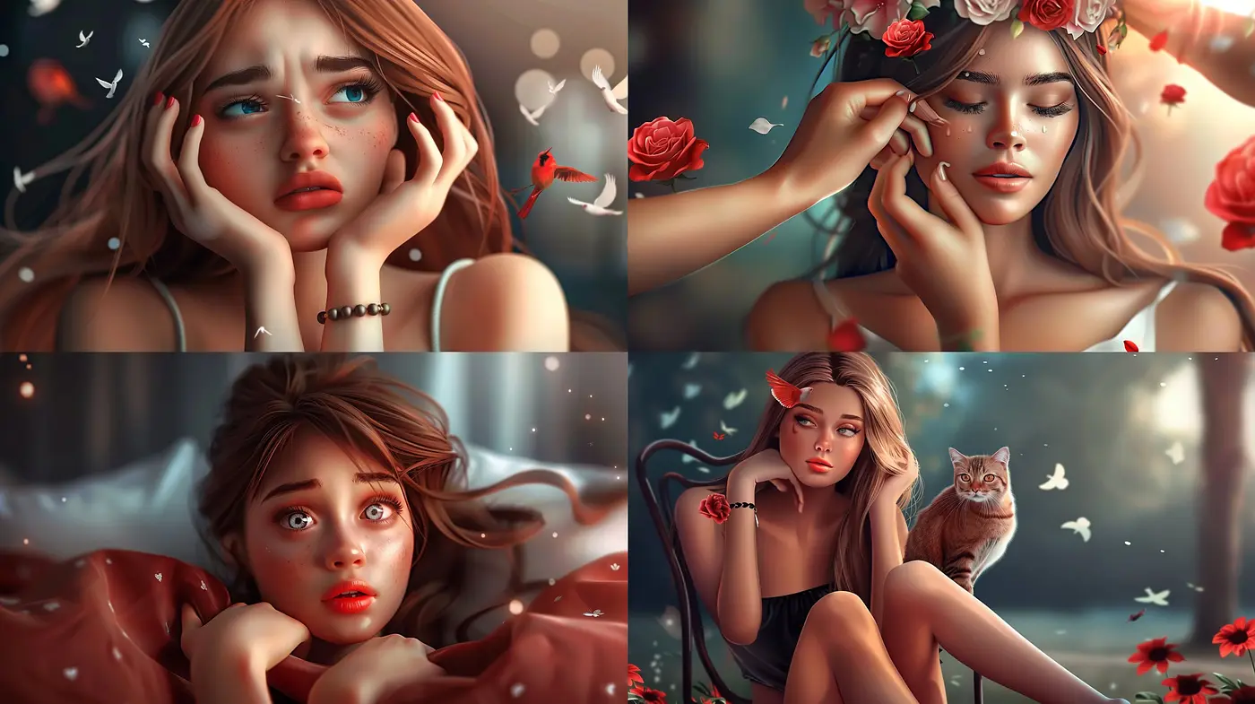 Enigmatic Elegance in Crimson Hues: A Synthesis of Digital Dreamscapes - Midjourney sref style