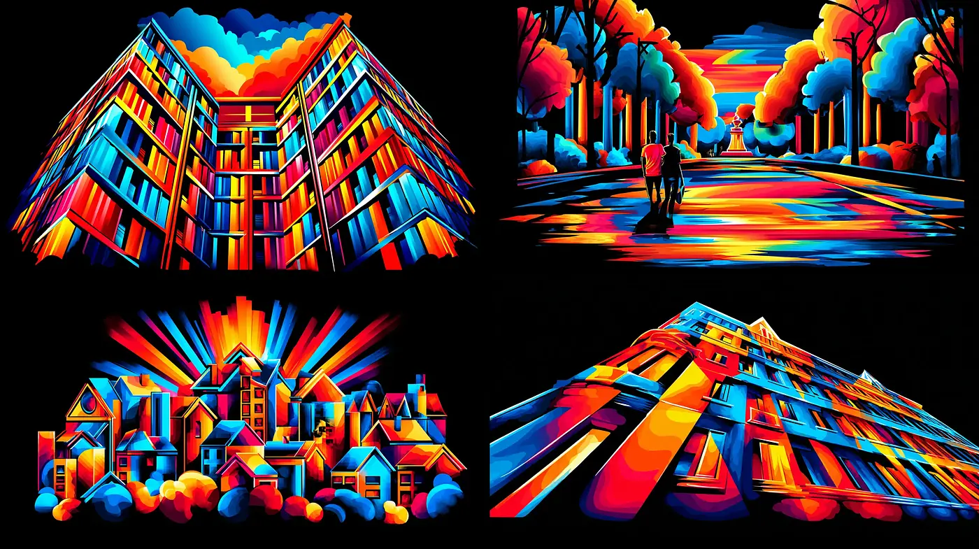 Vivid and Dynamic Expressionism with Bold Geometric Shapes - Midjourney sref style