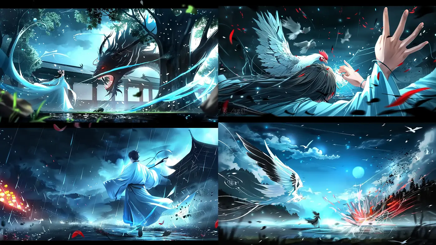 Ethereal Kineticism in Stylized Anime-Inspired Digital Artscapes - Midjourney sref style