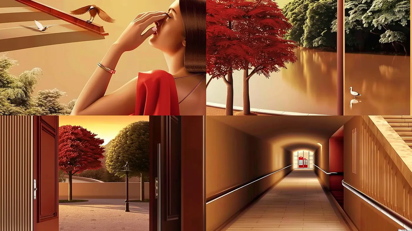 Warm Sepia Tones and Red Accents in Stylized Realism - Midjourney sref style