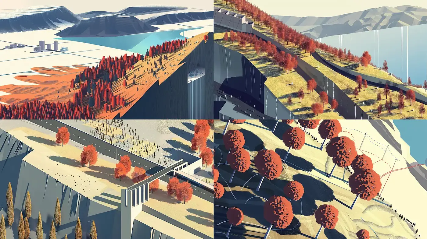 Contemporary Geometric Landscapes with a Harmonious Color Palette - Midjourney sref style
