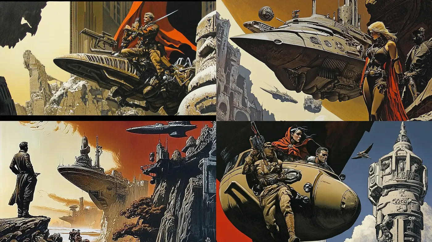 Retrofuturistic Sci-Fi Scenes with a Muted Earthy Palette - Midjourney sref style