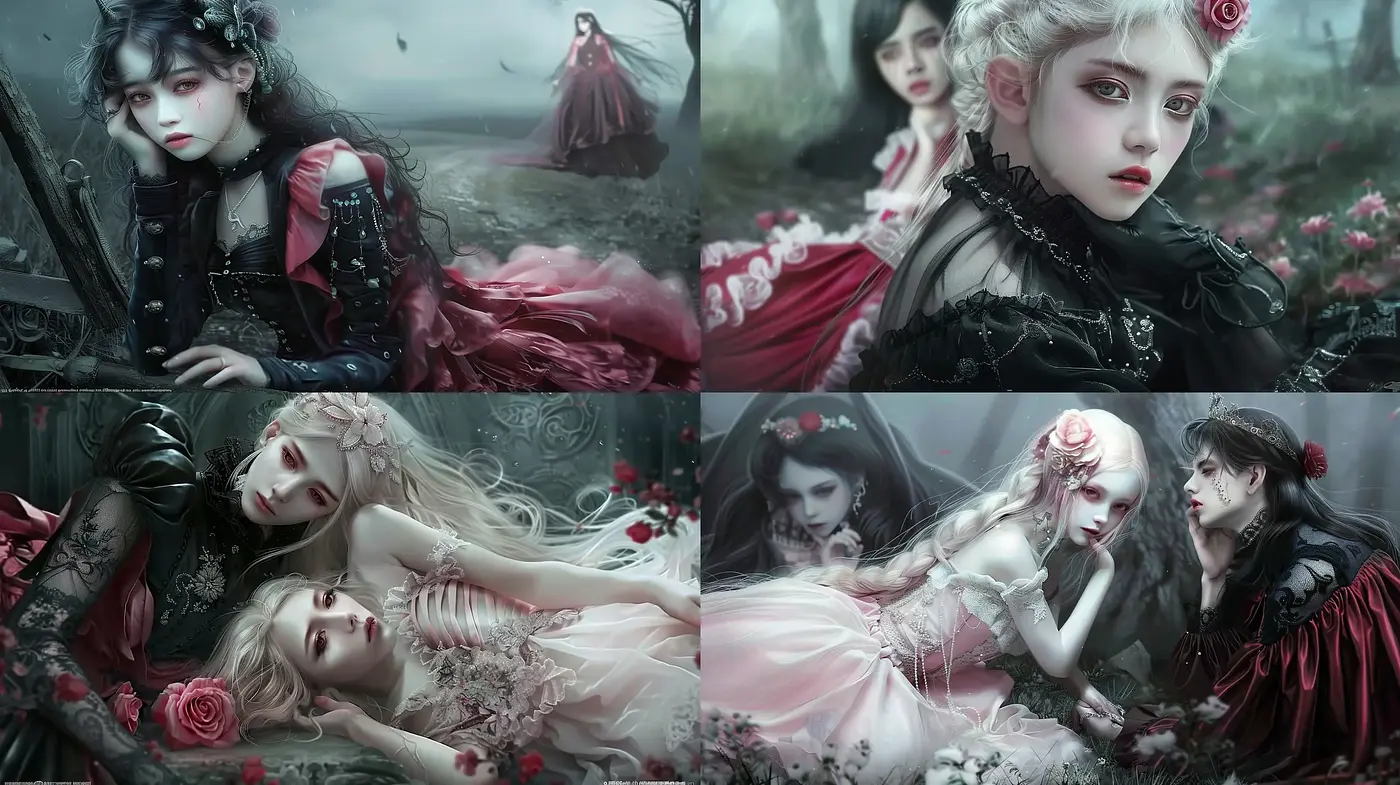 Gothic Elegance with a Romantic Twist: An Eerie Blend of Melancholy and Beauty - Midjourney sref style