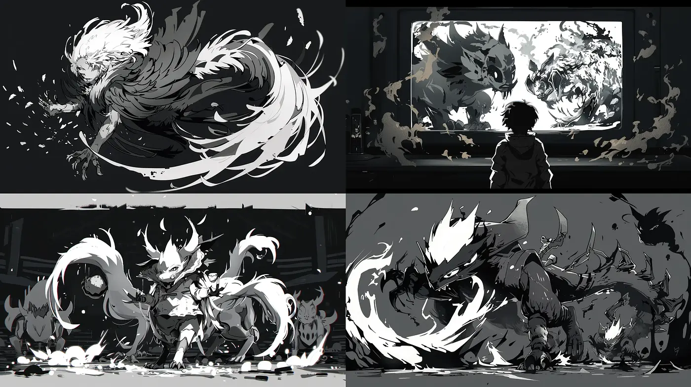 Monochromatic Dynamism: Contrasting Energetic Forms with Static Backdrops - Midjourney sref style