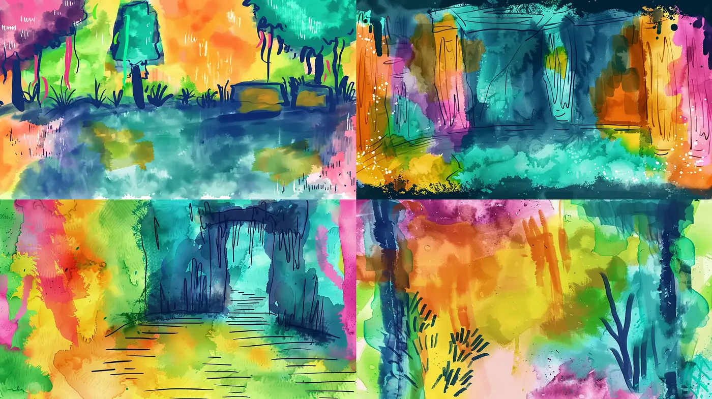 Vibrant Watercolor Dreamscape with Expressionist Undertones - Midjourney sref style