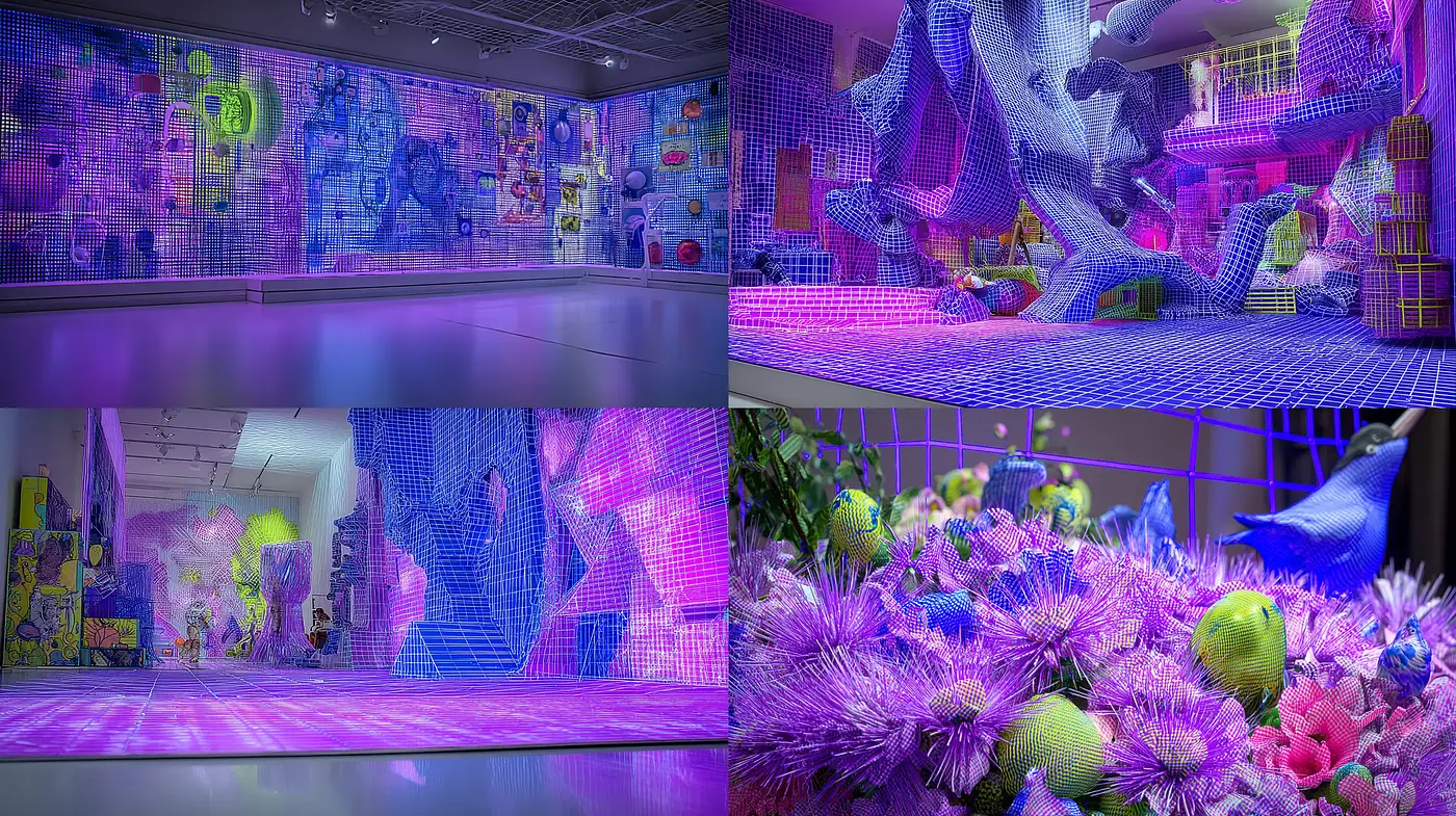 Surreal and Textured Modern Art Installation with Vibrant Colors - Midjourney sref style