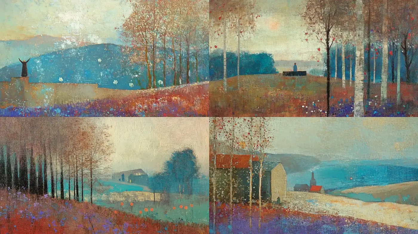 Ethereal Textured Landscapes in Dusky Hues - Midjourney sref style