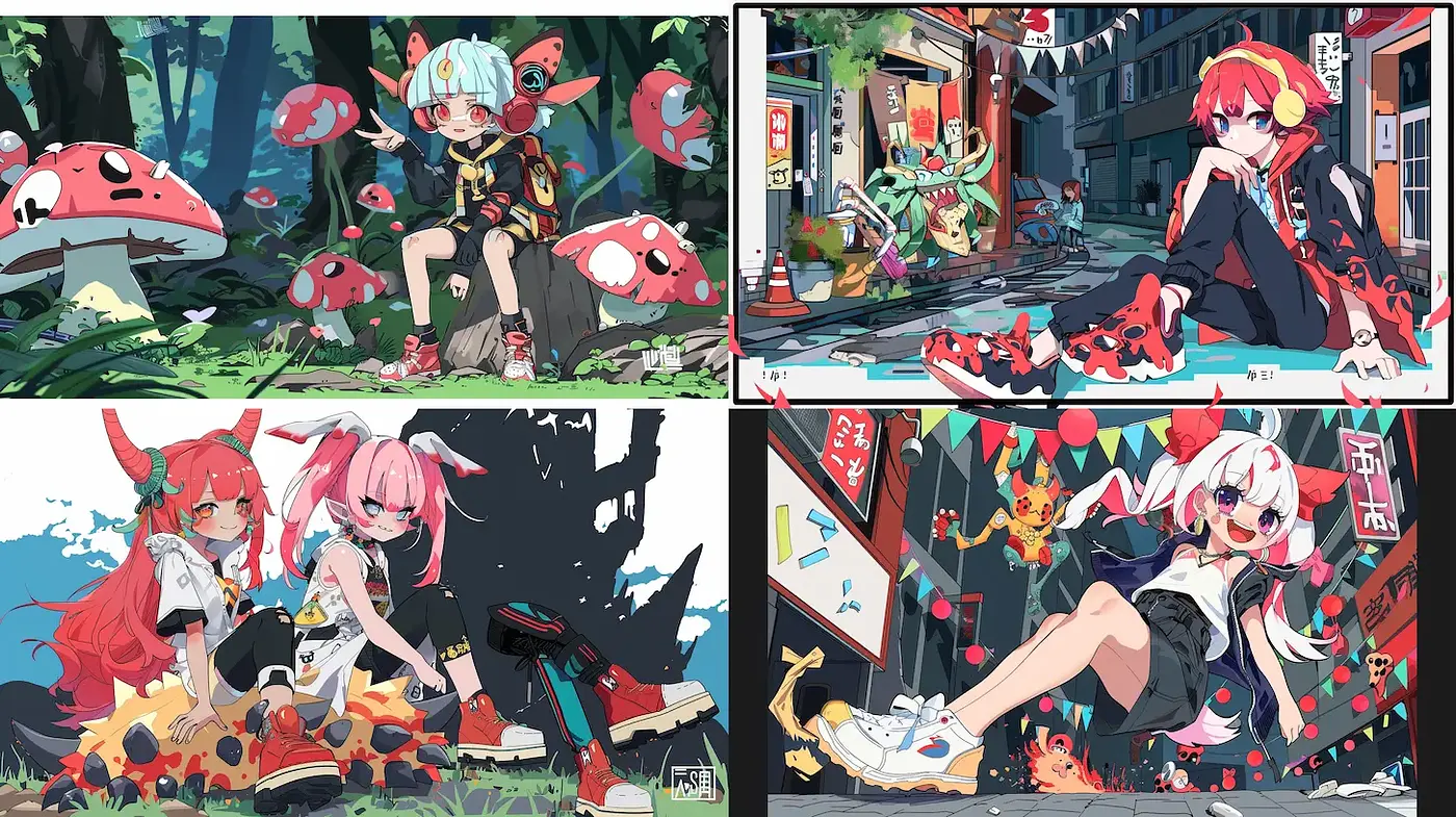 Vibrant Anime-Inspired Scenes with Distinct Characters and Surreal Landscapes - Midjourney sref style