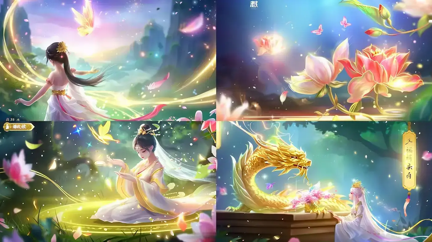 Ethereal Eastern Fantasy Aesthetic with Soft Imagery and Magical Elements - Midjourney sref style