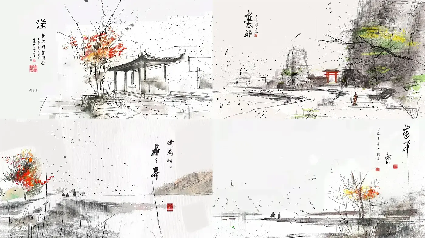 Contemporary East Asian Ink Wash Meets Minimalist Floral Elements - Midjourney sref style
