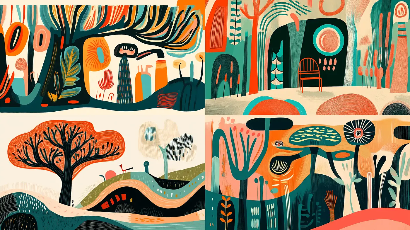 Harmoniously Stylized Nature Through Warm and Earthy Abstract Forms - Midjourney sref style