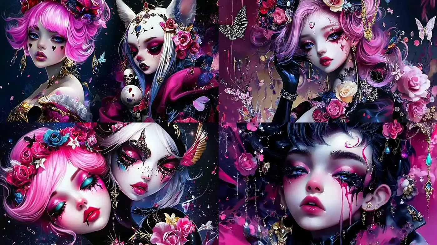 Ethereal Gothic Fantasy: A Fusion of Florals and Dark Elegance - Midjourney sref style