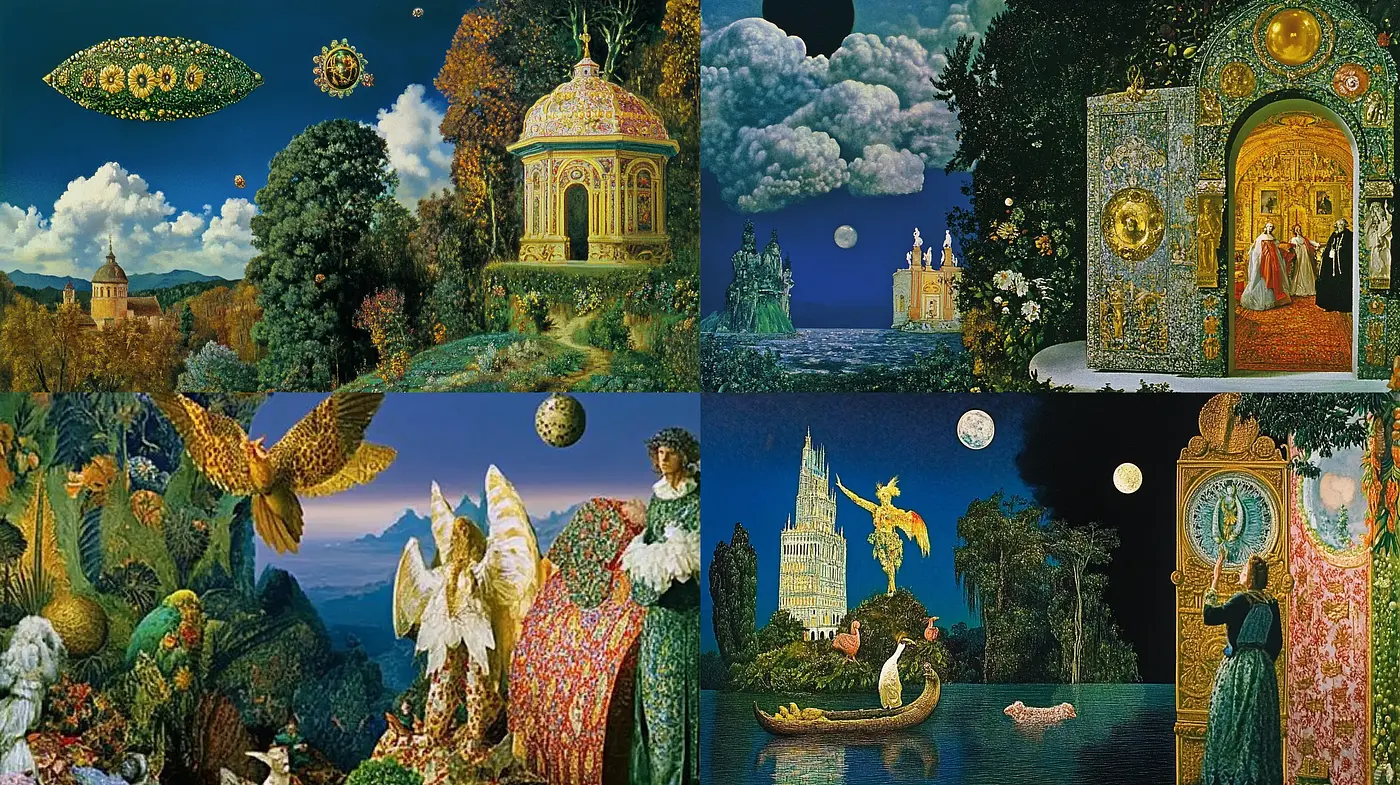 Mystical Grandeur in a Fantastical Dreamscape - Midjourney sref style