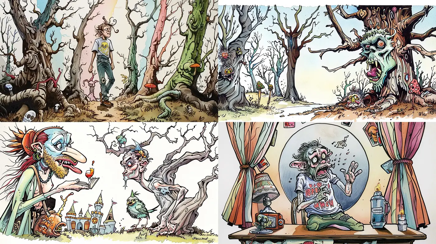 Whimsical and Grotesque Fairytale Illustrations - Midjourney sref style