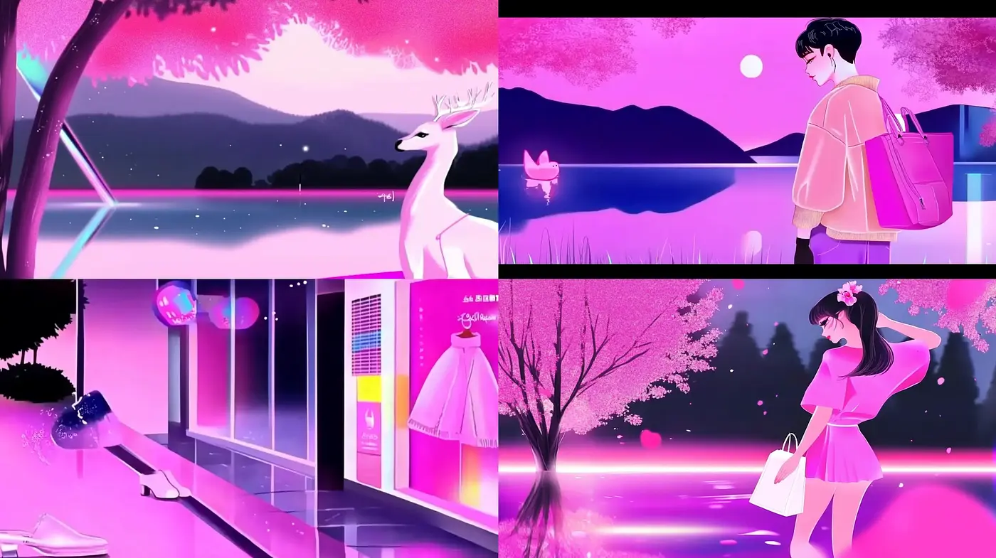 Neon Dreamscape: Luminous Serenity in Purples and Pinks - Midjourney sref style