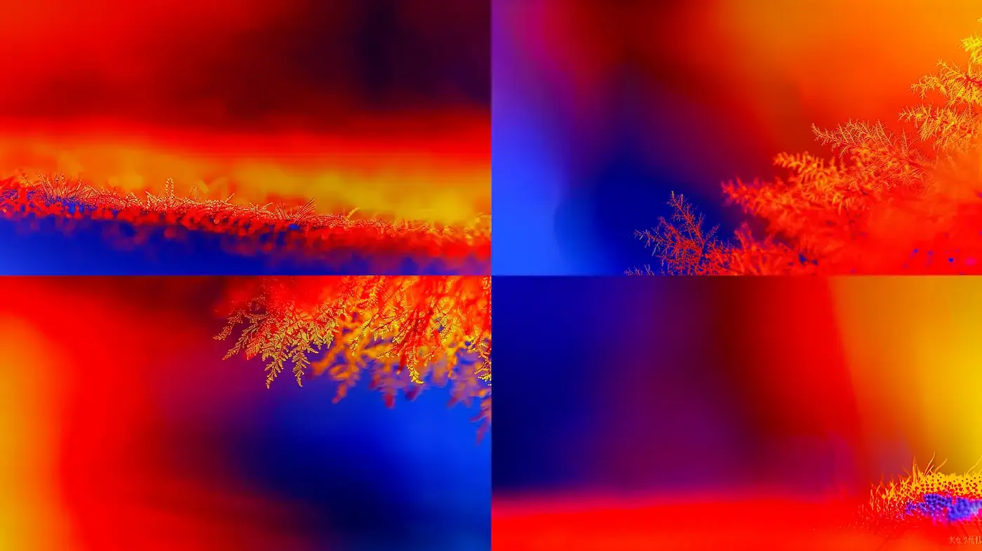 Vibrant Abstract Composition with Fiery Gradients and Fluid Textures - Midjourney sref style