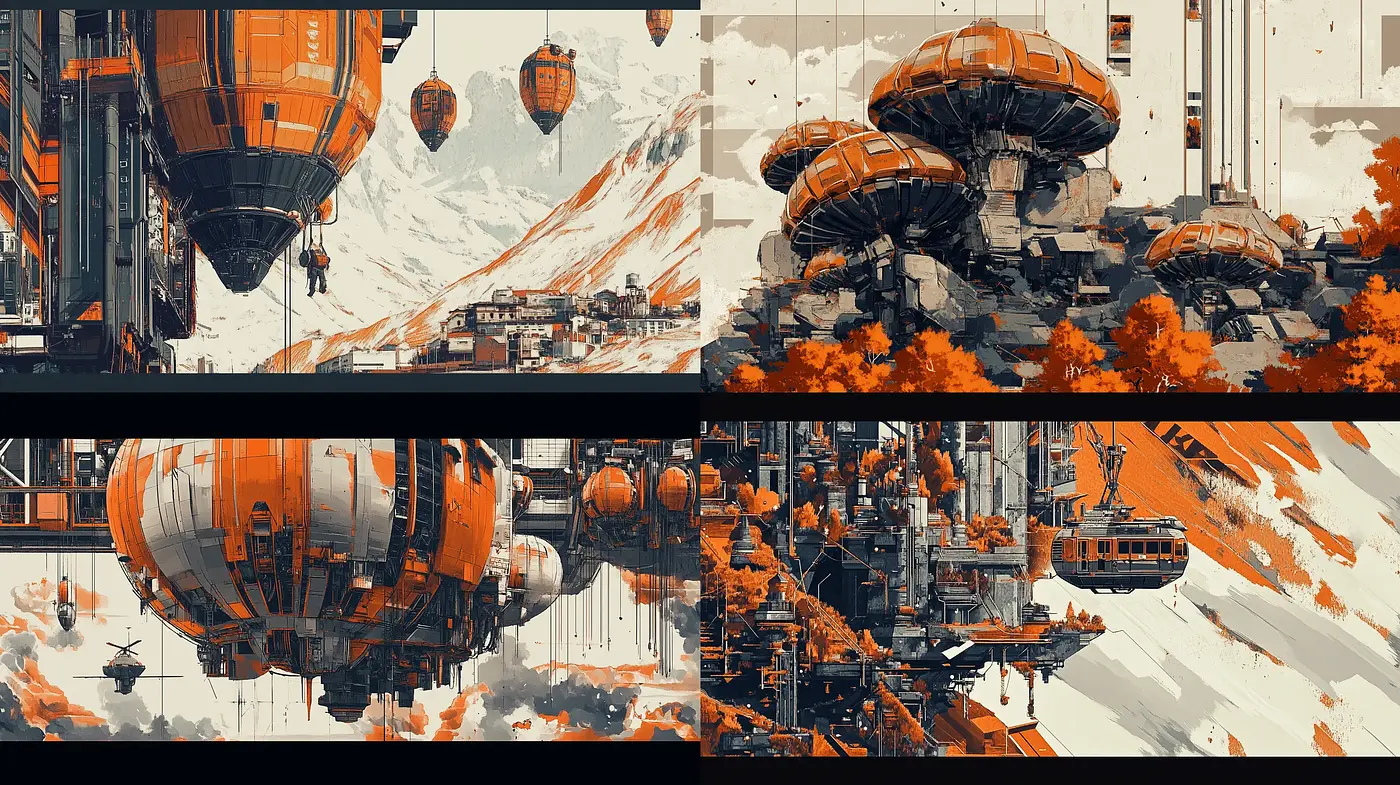 Futuristic Echoes of a Retro-Industrial Autumn - Midjourney sref style