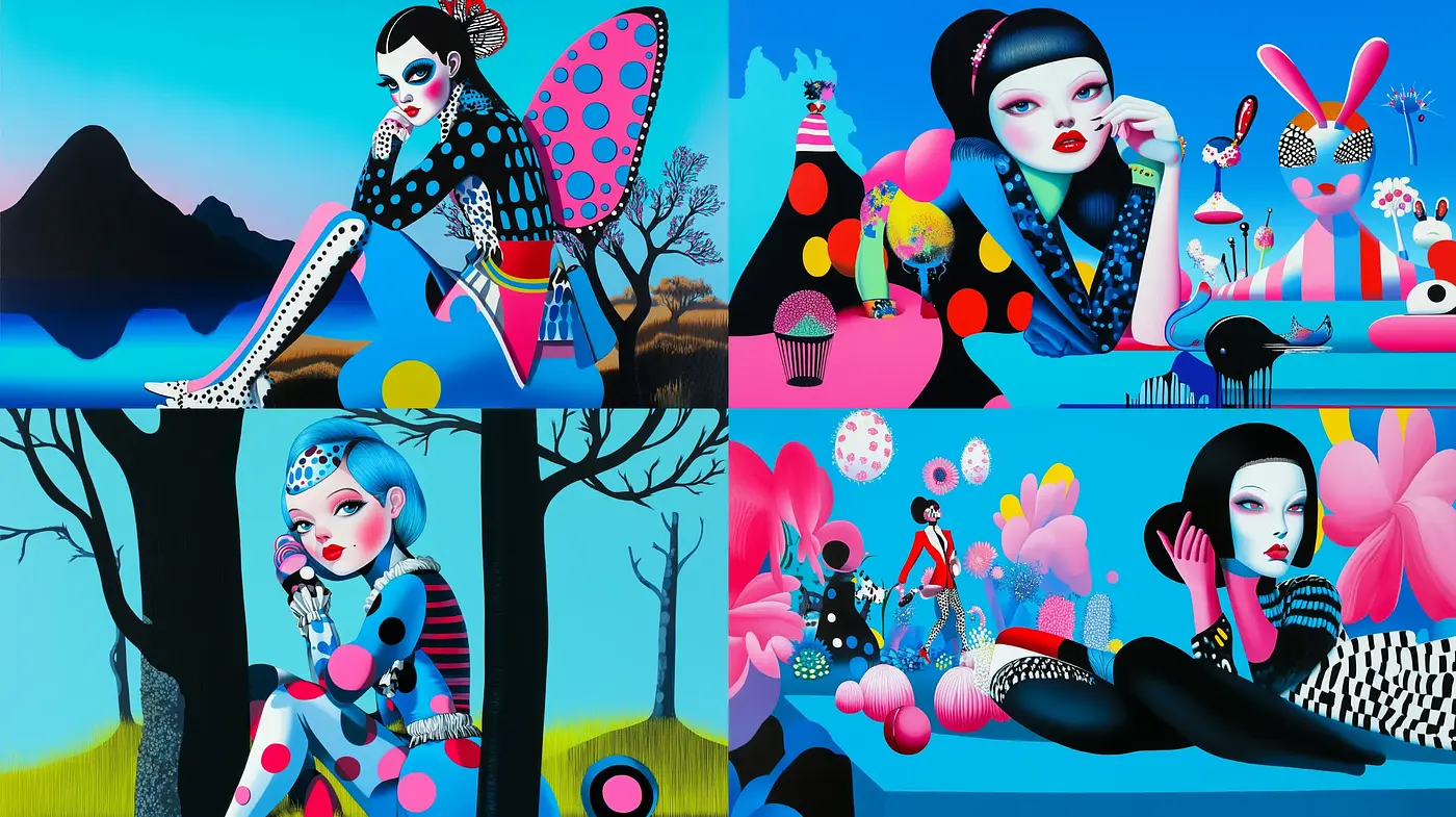 Eccentric Pop Surrealism with a Neon Botanical Twist - Midjourney sref style