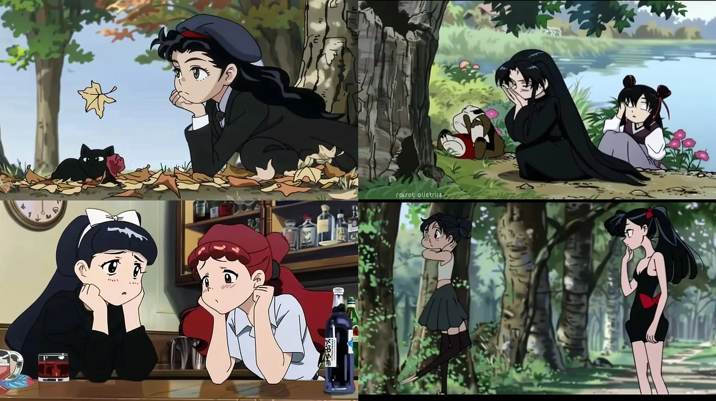 Consistent Elements in Diverse Natural Backdrops with a Soft Anime Influence - Midjourney sref style