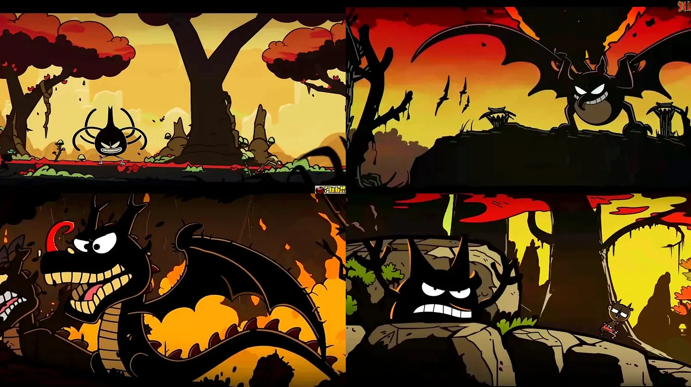 Shadowed Fantasia: Vivid Hues and Sinister Silhouettes - Midjourney sref style