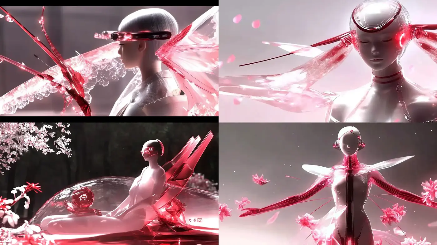 Futuristic Elegance with a Monochrome Touch and Crimson Highlights - Midjourney sref style