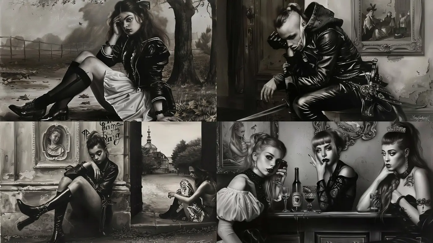 Monochromatic Elegance: A Fusion of Modernity and Gothic Sensibilities in Greyscale - Midjourney sref style