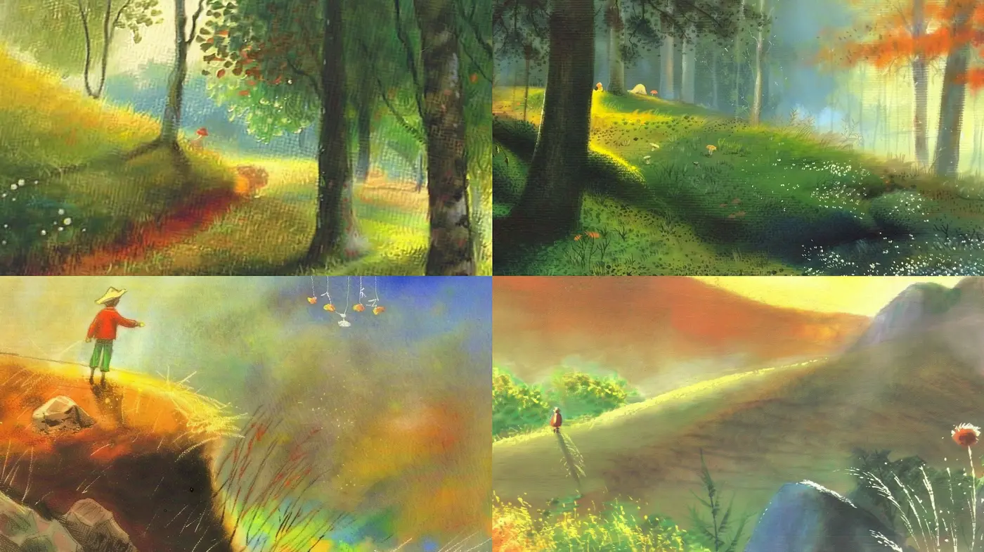 Luminous Pastoral Symphony: An Ode to Serene Landscapes with a Vivid Color Harmony - Midjourney sref style