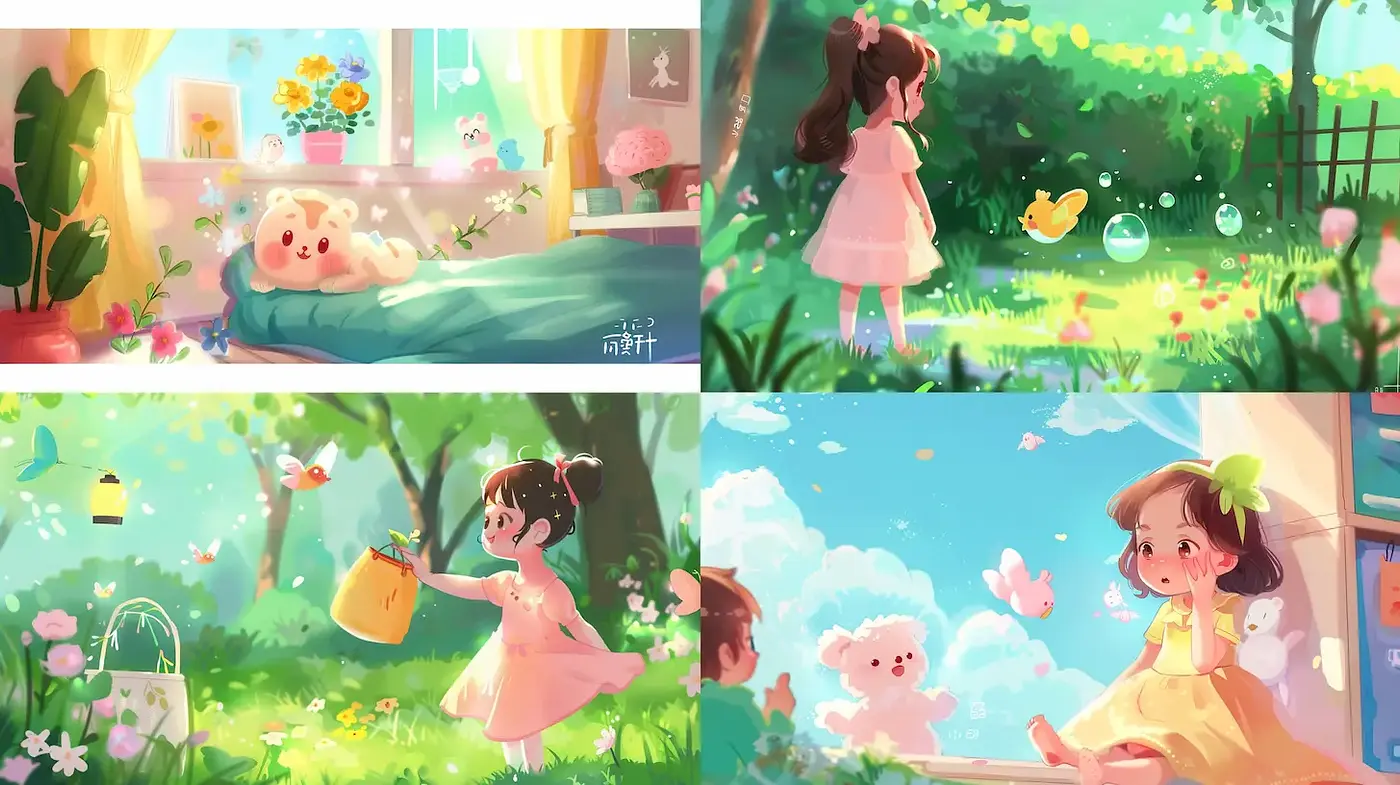 Whimsical and Playful Springtime Illustrations with a Dreamy Quality - Midjourney sref style