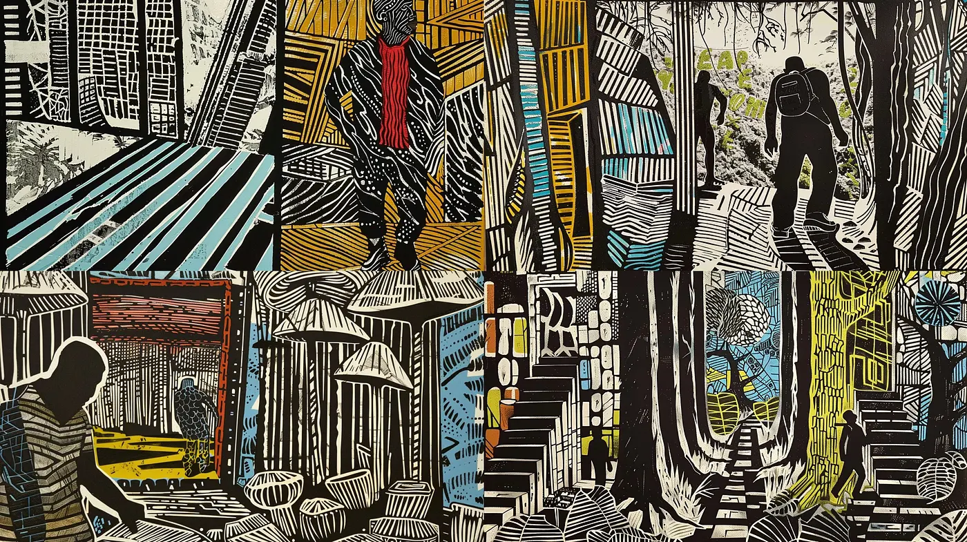 Stylized Graphic Novel Contours with Monochromatic Overlays and Retro Ambiance - Midjourney sref style
