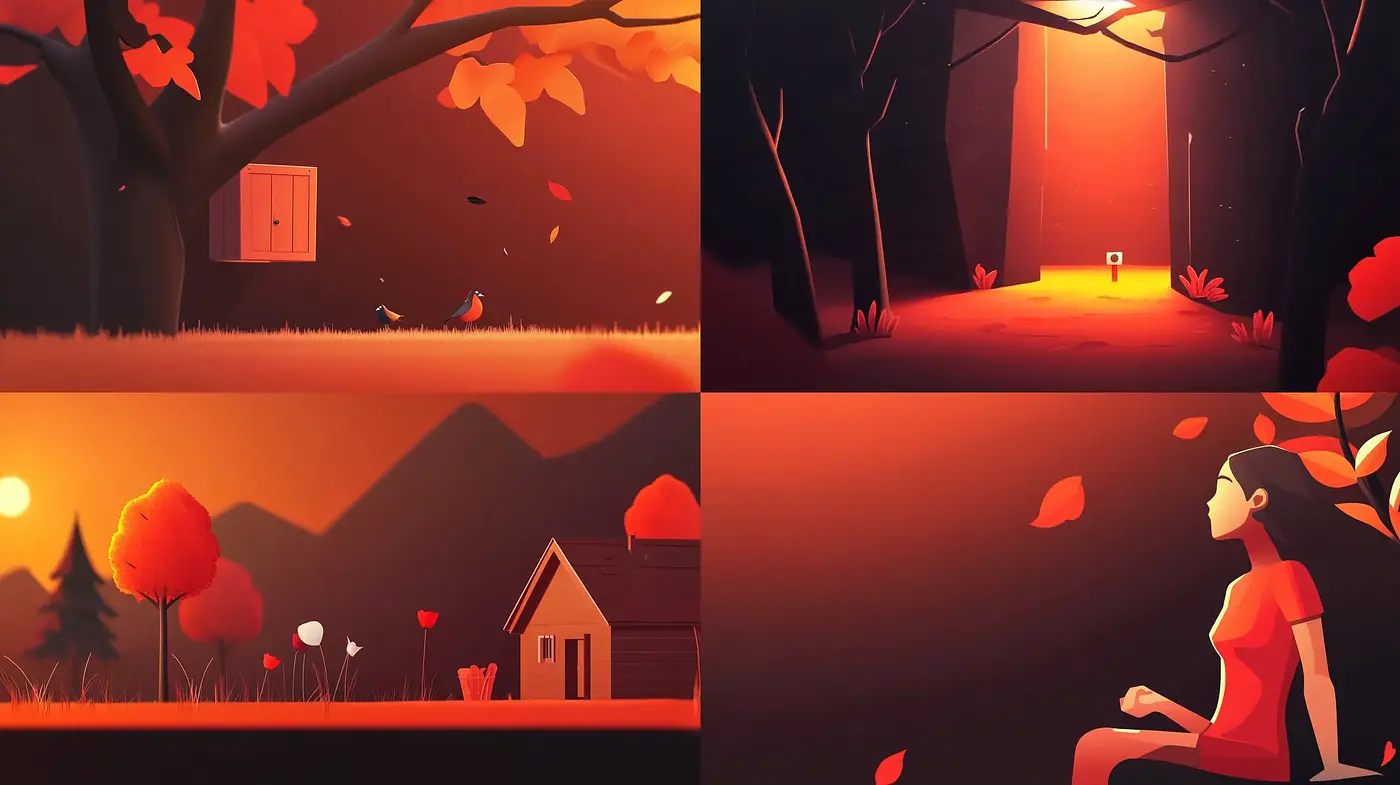 Warm Autumn Hues and Stylized Landscape Embellishments - Midjourney sref style