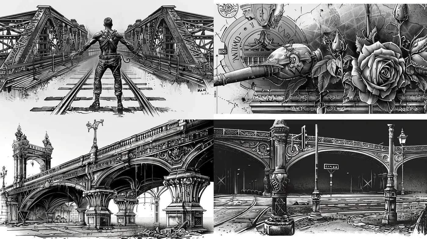 Monochromatic Urban Realism with Intricate Detailing - Midjourney sref style