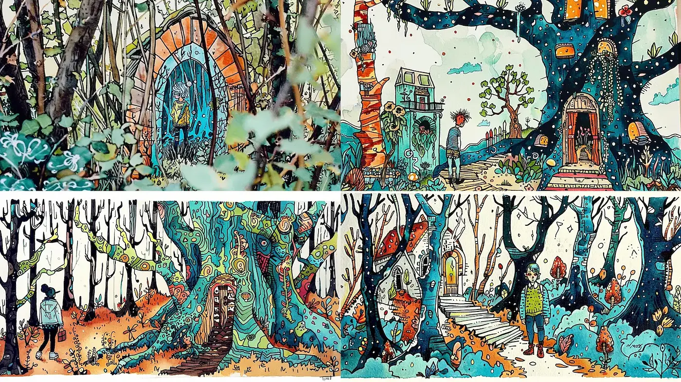 Whimsical and Enchanting Illustrations with Nature Elements - Midjourney sref style