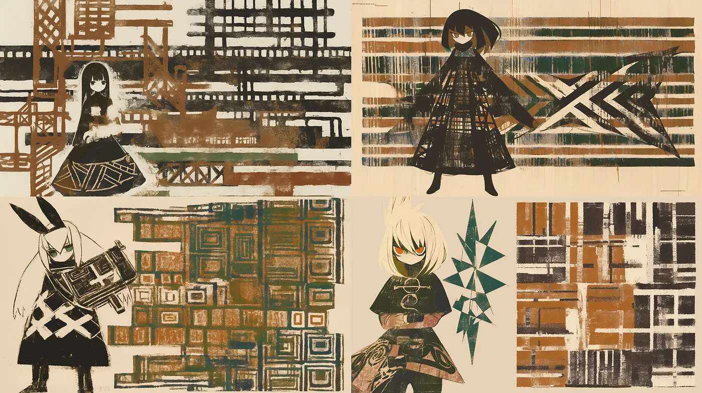 Abstract Geometric Fusion with Anime Influence - Midjourney sref style