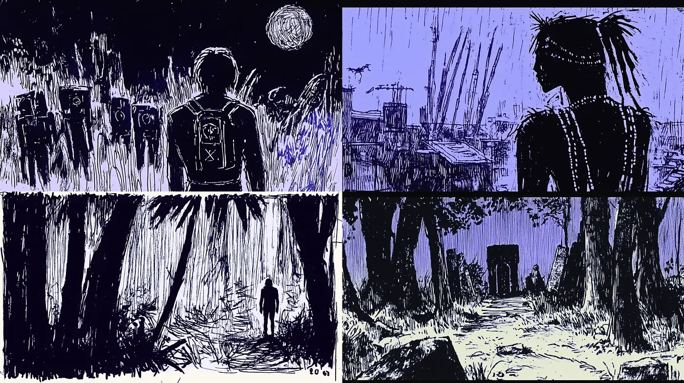 Nocturnal Hues of Indigo: Expressive Brushwork and Emotive Contours - Midjourney sref style