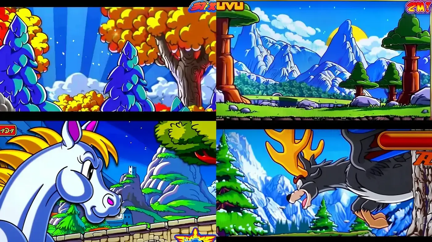 Whimsical and Vibrant Cartoon Landscapes Inspired by Classic Animation Aesthetics - Midjourney sref style