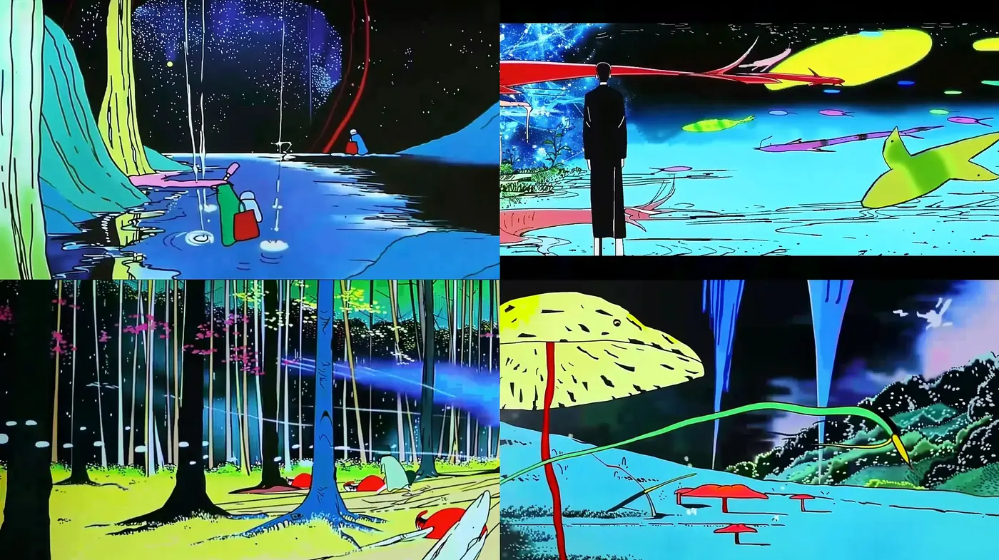 Psychedelic Dreamscape: A Fusion of Vibrant Hues and Surreal Vistas - Midjourney sref style