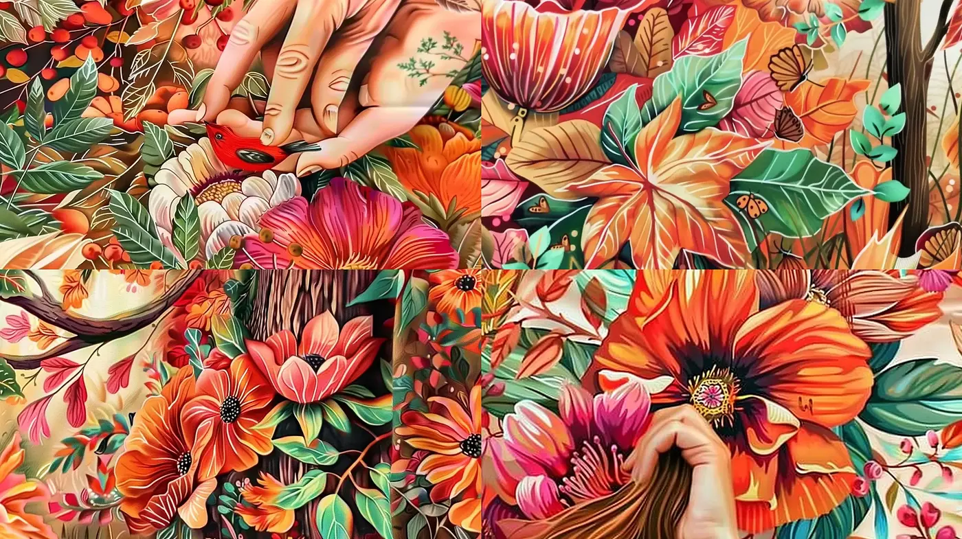 Vibrant Botanical Tapestry: A Fusion of Bloom and Textile - Midjourney sref style